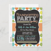 Kleurrijke Argyle; Chalkboard Housewarming Party Uitnodiging Briefkaart (Voorkant / Achterkant)