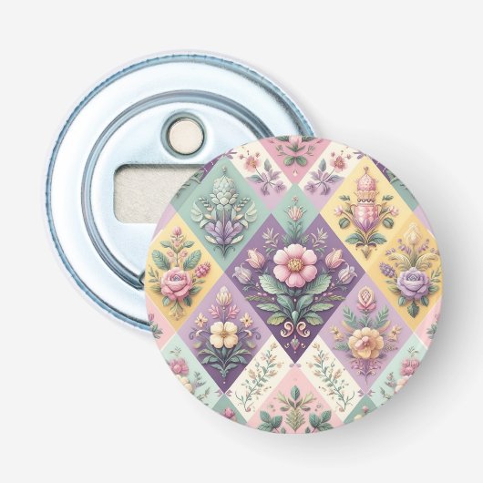 Kleurrijke Argyle pastel Pasen/Lente Button Flesopener (Voorkant)