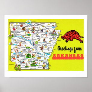 Kleurrijke Arkansas ansichtkaart kaart afdruk Poster