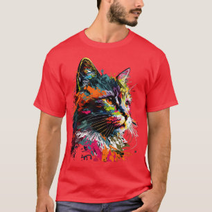 Kleurrijke Art Cat Gift Retro Funny Cat T-shirt