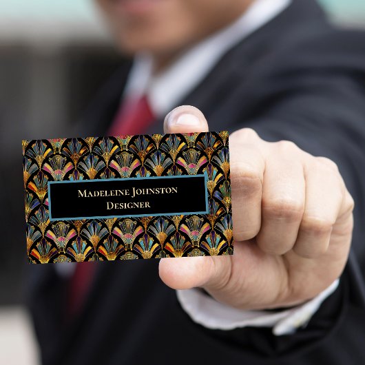 Kleurrijke Art Deco Goud Zwart Blauw Ontwerper Visitekaartje