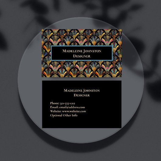 Kleurrijke Art Deco Goud Zwart Blauw Ontwerper Visitekaartje