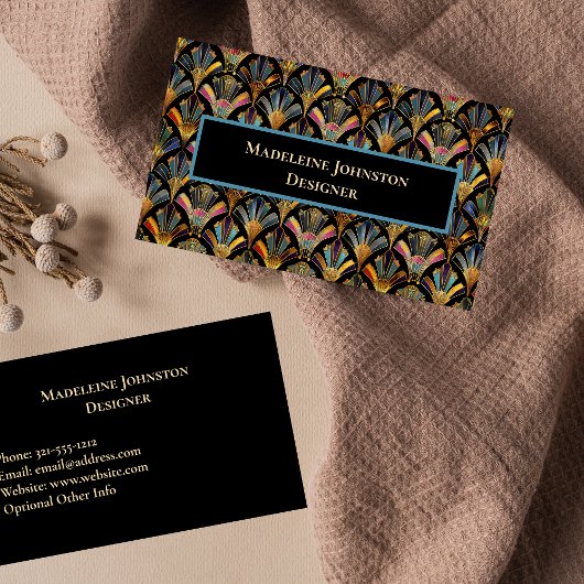 Kleurrijke Art Deco Goud Zwart Blauw Ontwerper Visitekaartje
