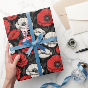 Kleurrijke Art Deco Klaprozen in Rood en Zwart Cadeaupapier