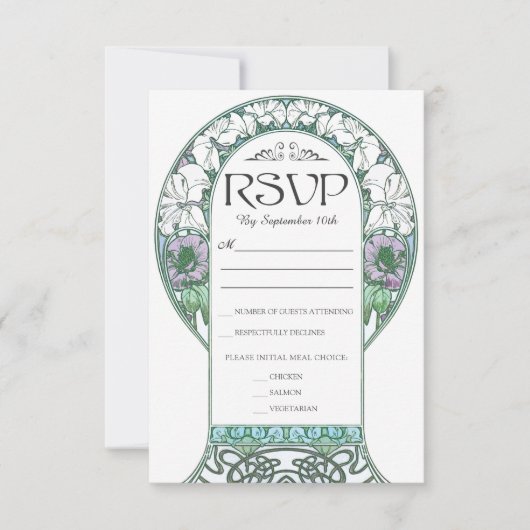 Kleurrijke Art Nouveau bruiloft RSVP Kaarten (Set  (Voorkant)