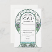 Kleurrijke Art Nouveau bruiloft RSVP Kaarten (Set  (Voorkant / Achterkant)