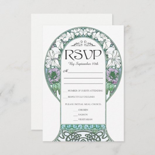 Kleurrijke Art Nouveau bruiloft RSVP Kaarten (Set  (Voorkant / Achterkant)