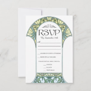 Kleurrijke Art Nouveau bruiloft RSVP Kaarten (Set  Kaartje