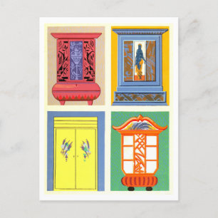 Kleurrijke Art Nouveau Meubels Vintage Briefkaart