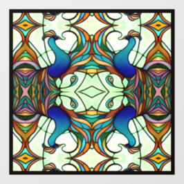 Kleurrijke Art Nouveau Peacock Faux Glas in lood Raamsticker