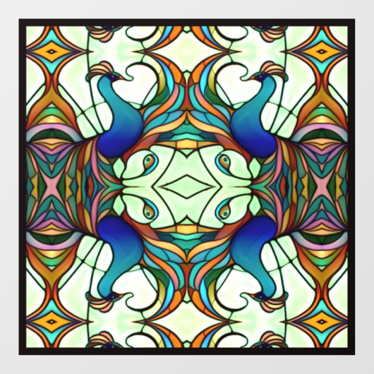 Kleurrijke Art Nouveau Peacock Faux Glas in lood Raamsticker (Vel)