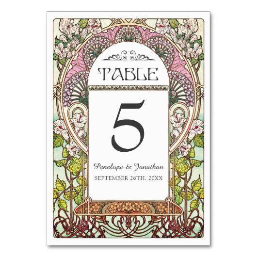 Kleurrijke Art Nouveau Trouwtafel Kaarten (Set #9) (Voorkant)