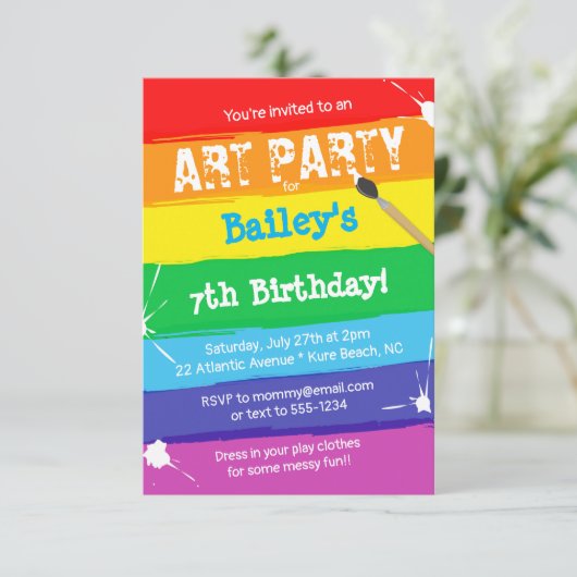 Kleurrijke Art Paint Party Verjaardagsfeest Kaart (Staand voorkant)