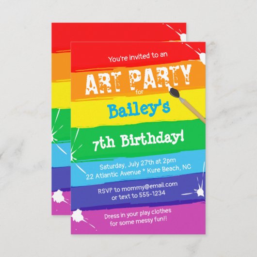 Kleurrijke Art Paint Party Verjaardagsfeest Kaart (Voorkant / Achterkant)