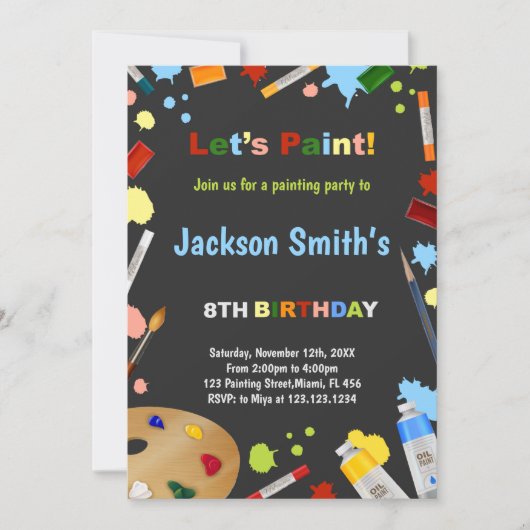 Kleurrijke Art Party Kaart voor kinderen (Voorkant)