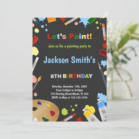 Kleurrijke Art Party Kaart voor kinderen (Staand voorkant)