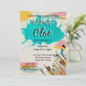 Kleurrijke Art Party uitnodiging met verfvlekken (Staand voorkant)