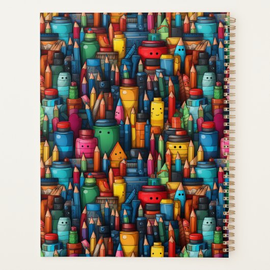 Kleurrijke Art Teacher Cartoon Crayon Pen Pattern Planner (Achterkant)