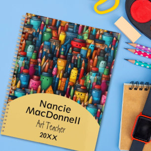 Kleurrijke Art Teacher Cartoon Crayon Pen Pattern Planner