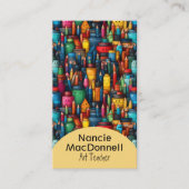 Kleurrijke Art Teacher Cartoon Crayon Pen Pattern Visitekaartje (Voorkant)