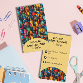 Kleurrijke Art Teacher Cartoon Crayon Pen Pattern Visitekaartje
