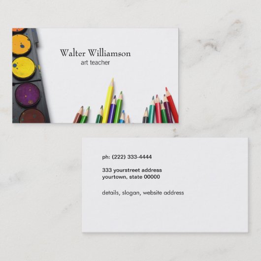 Kleurrijke Art Teacher Paint & Supplies Design Visitekaartje (Voorkant / Achterkant)