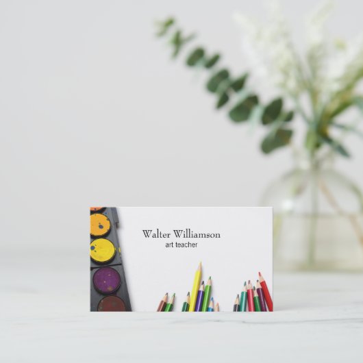 Kleurrijke Art Teacher Paint & Supplies Design Visitekaartje (Staand voorkant)