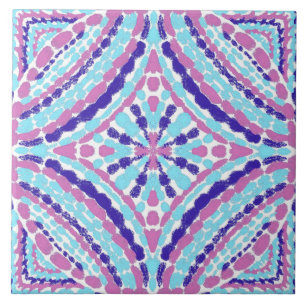 Kleurrijke Artisan Blauw Roze Mozaïek-Hand-Geschil Tegeltje