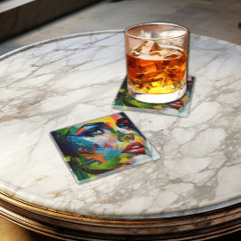 Kleurrijke Artistic Woman's Face Glass Onderzetter Glazen Onderzetter