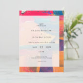 Kleurrijke artistieke bruiloft uitnodiging alles i (Staand voorkant)