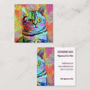 Kleurrijke artistieke Cute Pet Cat Portret Sjabloo Vierkante Visitekaartje