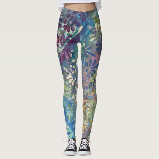 Kleurrijke artistieke funky patroon en geweven ver leggings (Voorkant)