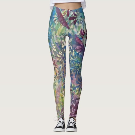 Kleurrijke artistieke funky patroon geweven verf v leggings (Voorkant)