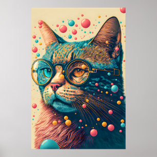 Kleurrijke Artistieke Kittykat Illustratie Poster