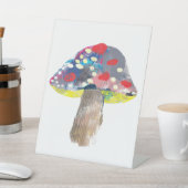 Kleurrijke artistieke paddestoel illustratie reclamebord met voetstuk (Insitu)