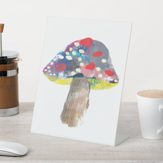 Kleurrijke artistieke paddestoel illustratie reclamebord met voetstuk (Insitu)