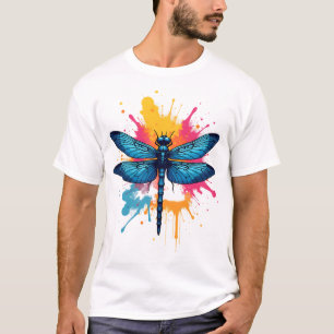 Kleurrijke artistieke Pop Art geschilderde Libel T-shirt