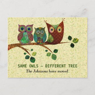 Kleurrijke artistieke uilen Nieuw adres Aankondigingskaart