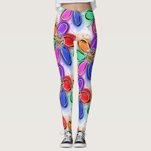 Kleurrijke Artsy Bloemen Patroon Leggings