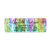 Kleurrijke Artsy Faux Rainbow Glitter Brush Stroke Etiket (Voorkant)