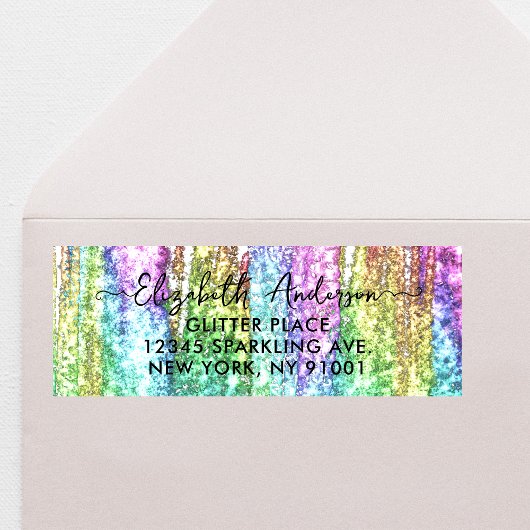 Kleurrijke Artsy Faux Rainbow Glitter Brush Stroke Etiket