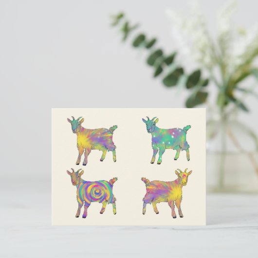 Kleurrijke artsy Goats die op het design van dinge Briefkaart (Staand voorkant)