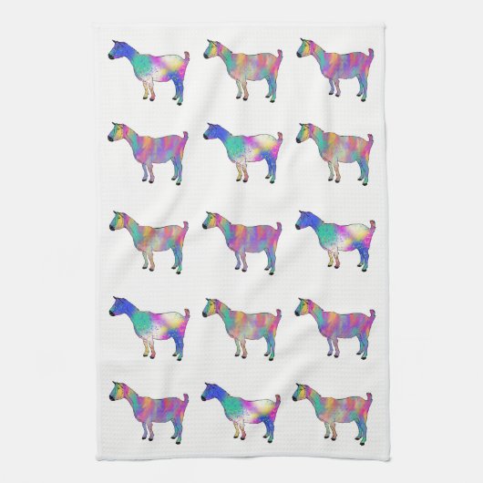 Kleurrijke artsy Goats die op het design van dinge Theedoek (Verticaal)