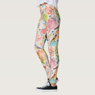 Kleurrijke Arty Birds and Flowers Waterverf Leggings