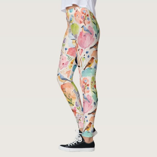 Kleurrijke Arty Birds and Flowers Waterverf Leggings (Links)