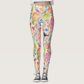 Kleurrijke Arty Birds and Flowers Waterverf Leggings (Voorkant)