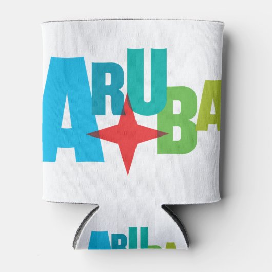 Kleurrijke Aruba tekst met rode ster ontwerp Blikjeskoeler (Voorkant)