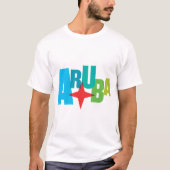 Kleurrijke Aruba-tekst met rood Star-ontwerp T-shirt (Voorkant)