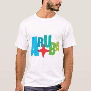 Kleurrijke Aruba-tekst met rood Star-ontwerp T-shirt
