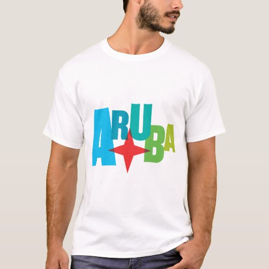 Kleurrijke Aruba-tekst met rood Star-ontwerp T-shirt (Voorkant)
